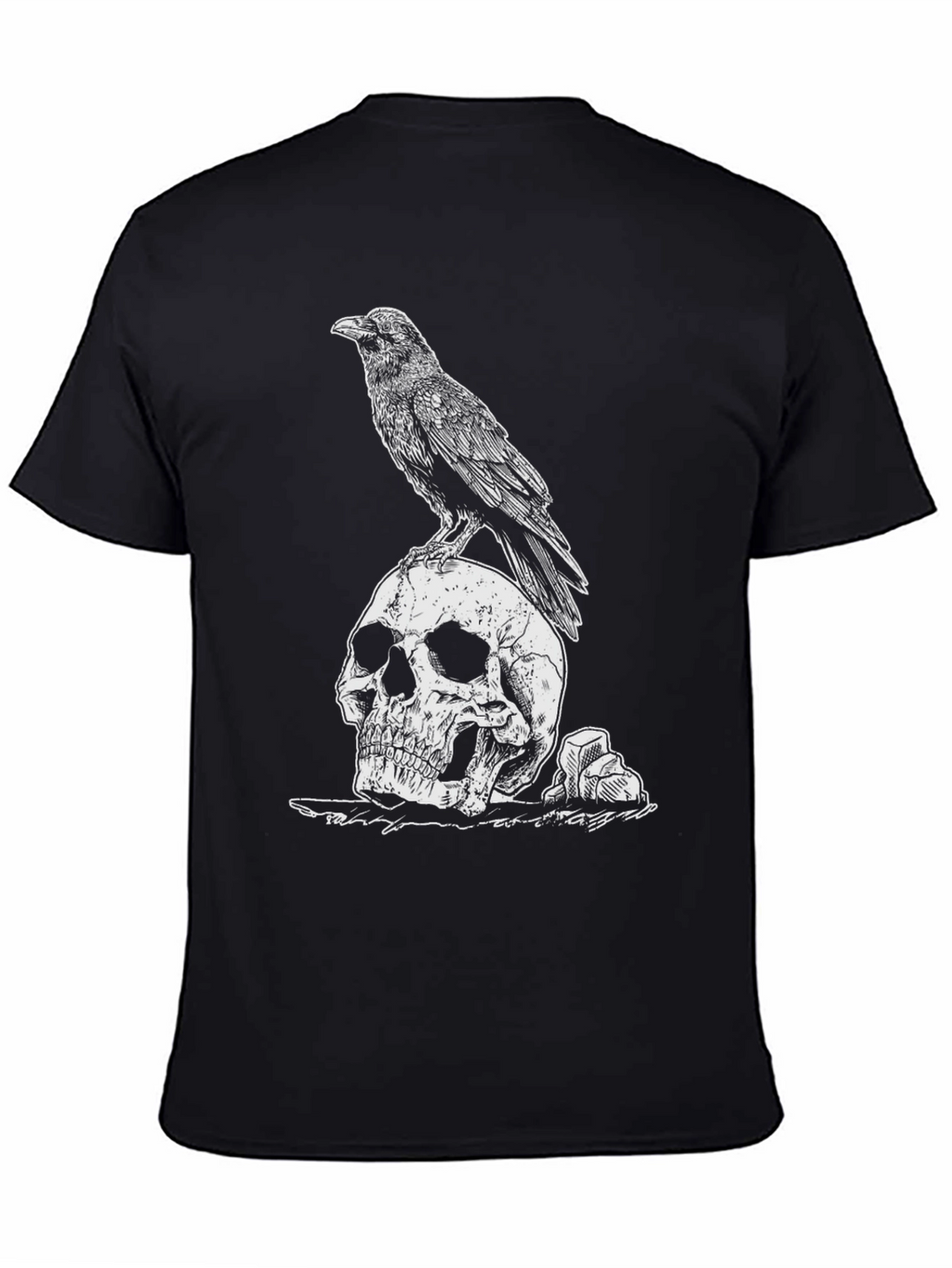 Raven on Skull Graphic Tee - Black