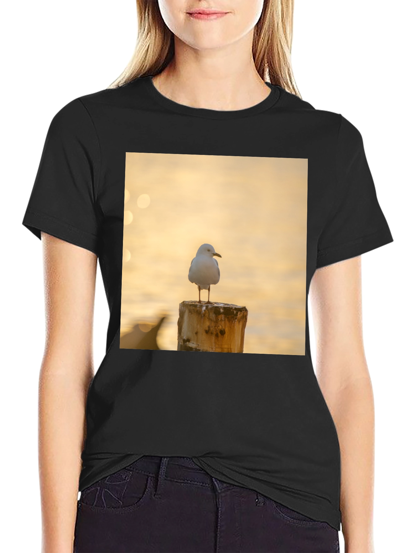 Seagull on Post Black T-Shirt