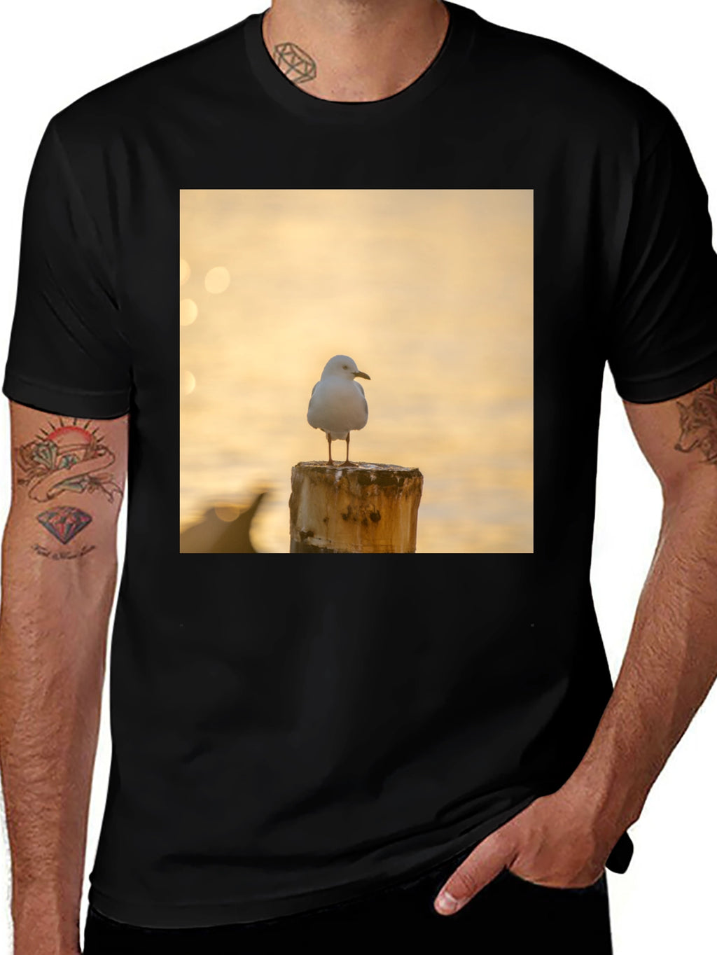 Seagull on Post Black T-Shirt