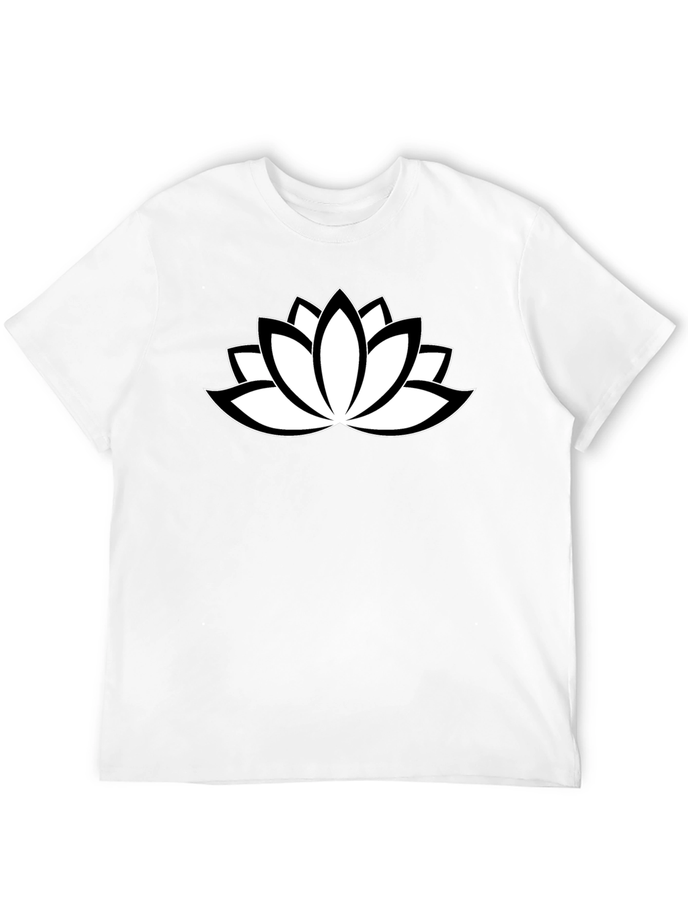 Black T-Shirt with White Lotus Flower Design