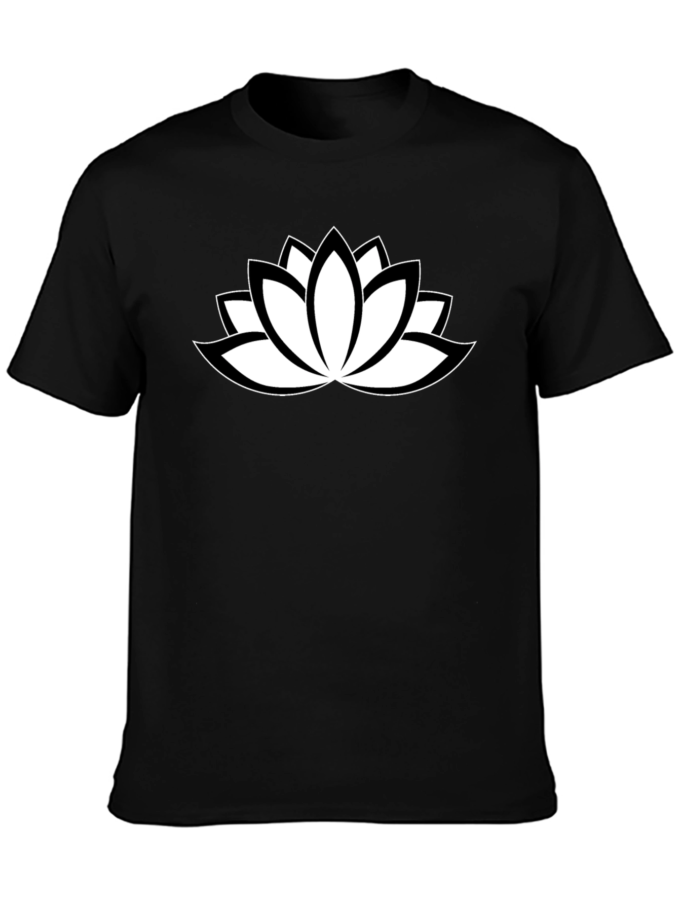 Black T-Shirt with White Lotus Flower Design