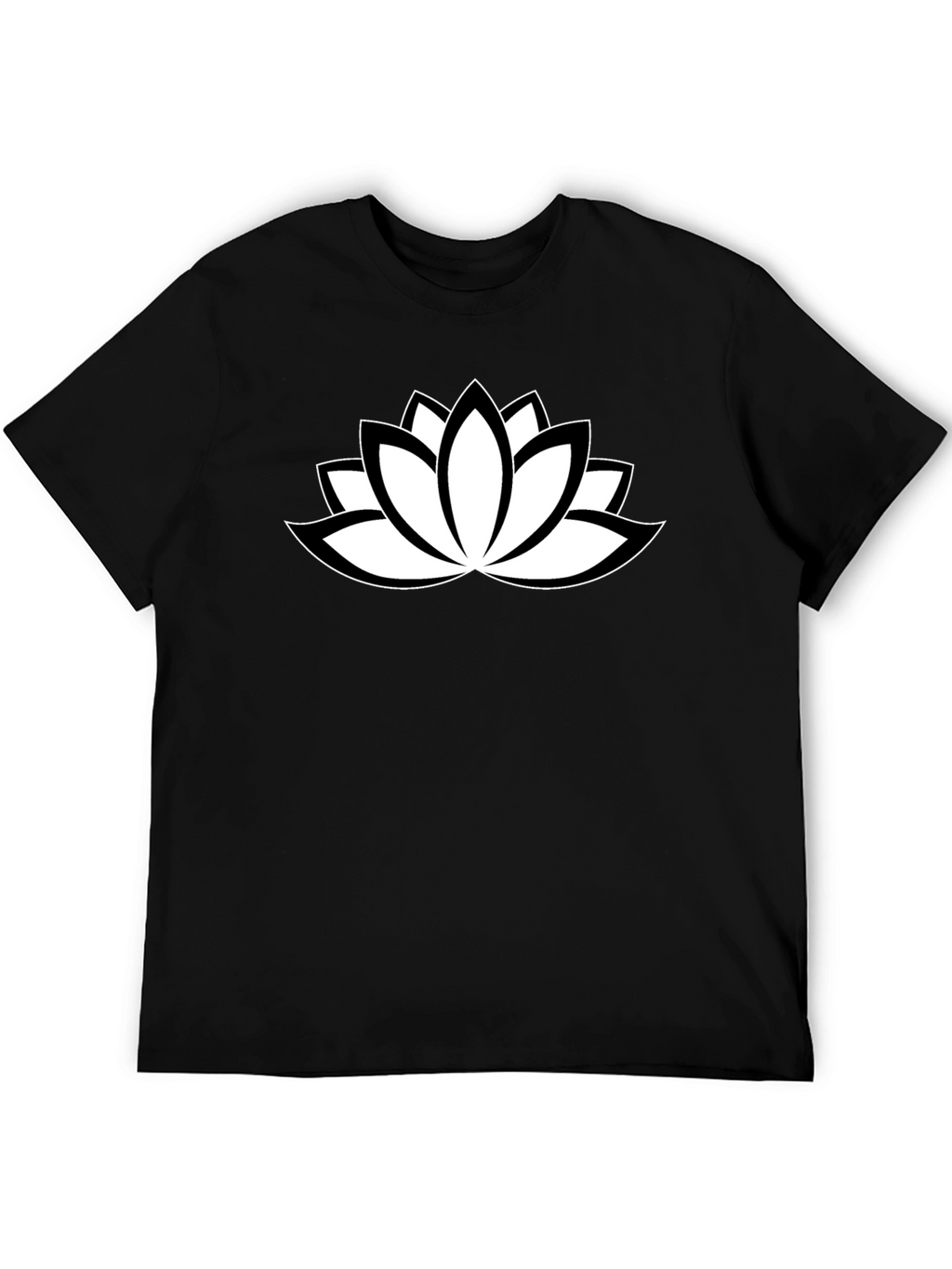 Black T-Shirt with White Lotus Flower Design