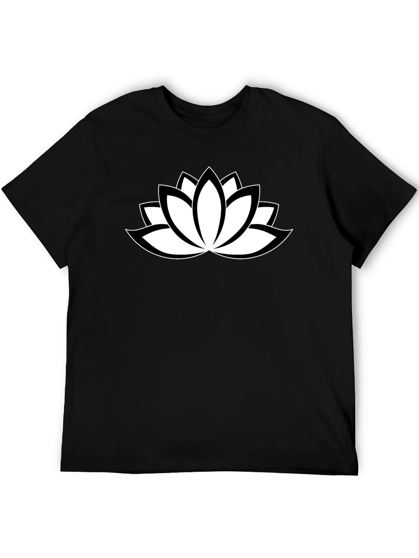 Black T-Shirt with White Lotus Flower Design
