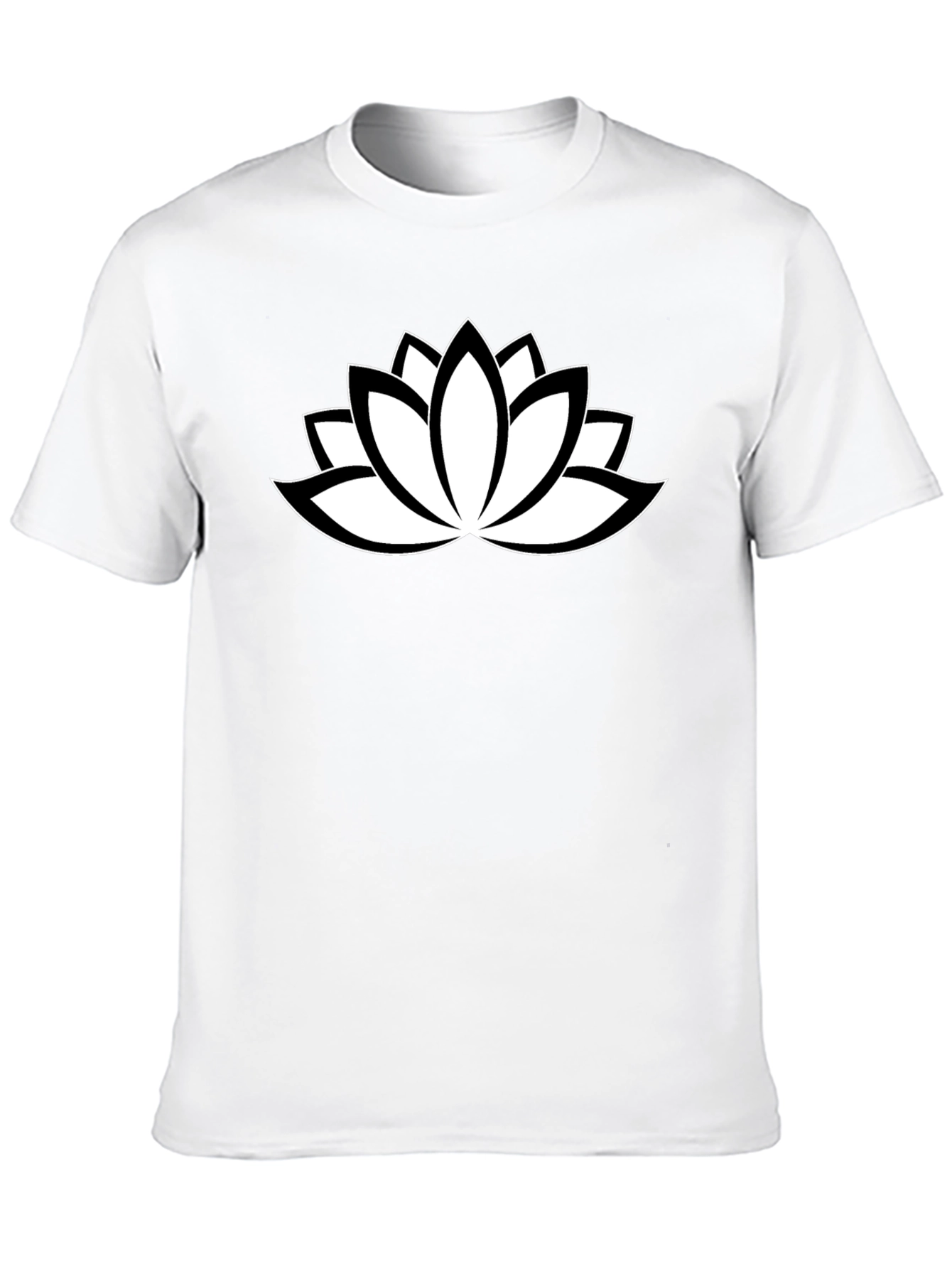 Black T-Shirt with White Lotus Flower Design
