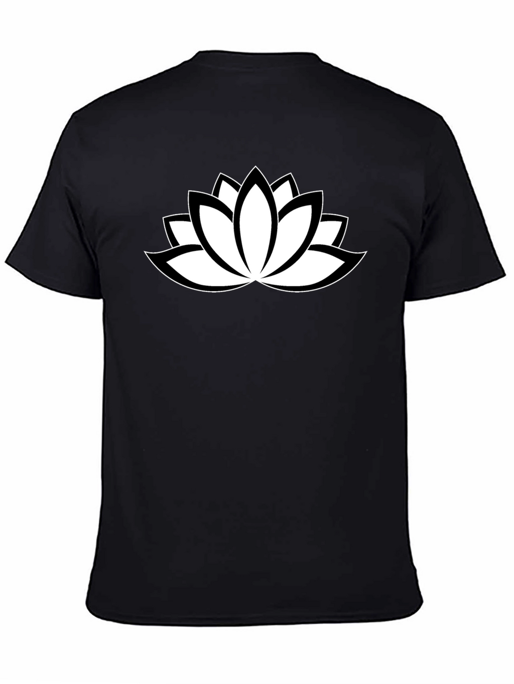 Black T-Shirt with White Lotus Flower Design