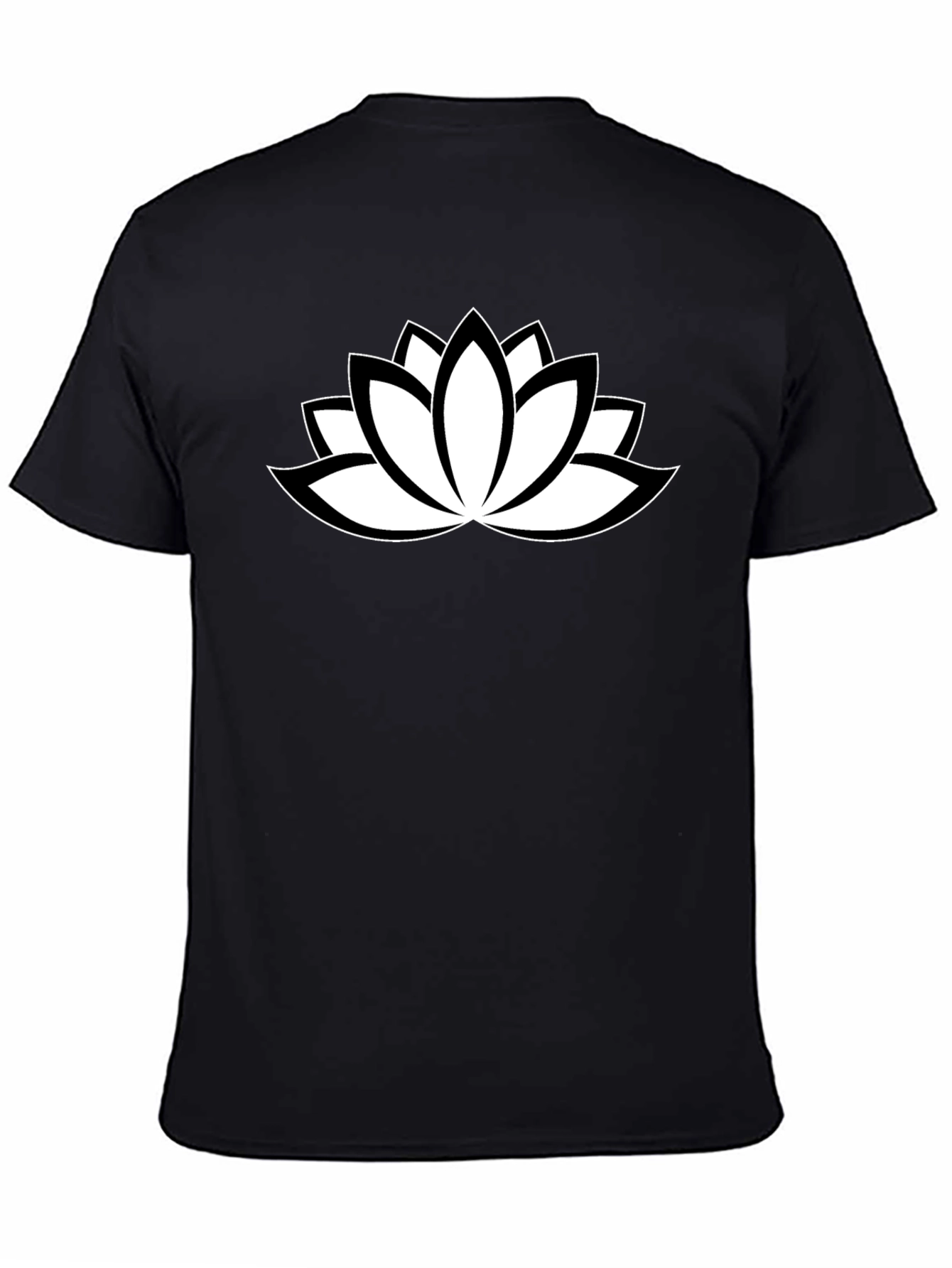 Black T-Shirt with White Lotus Flower Design