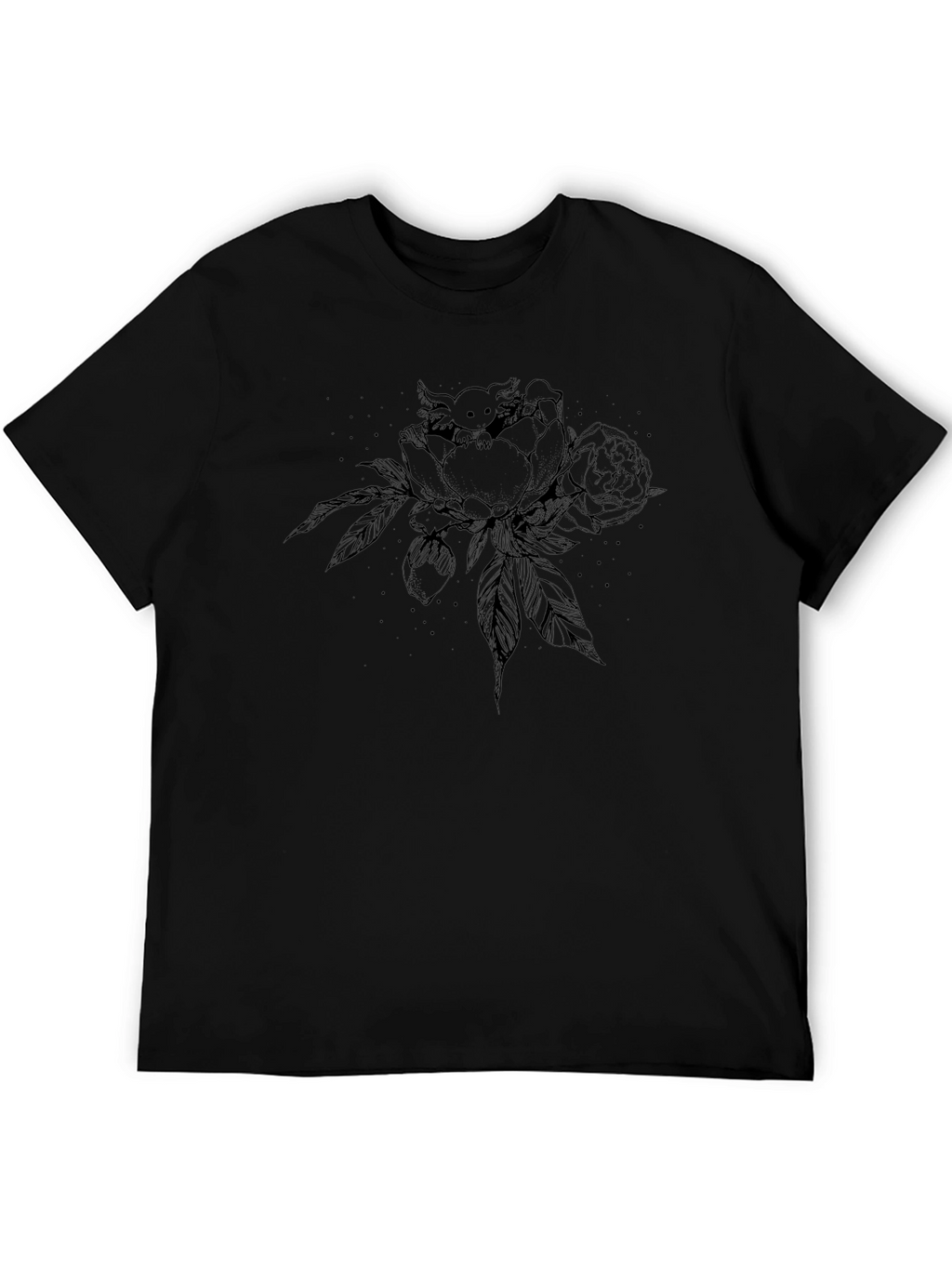 Axolotl in Peony T-Shirt - Black Graphic Tee