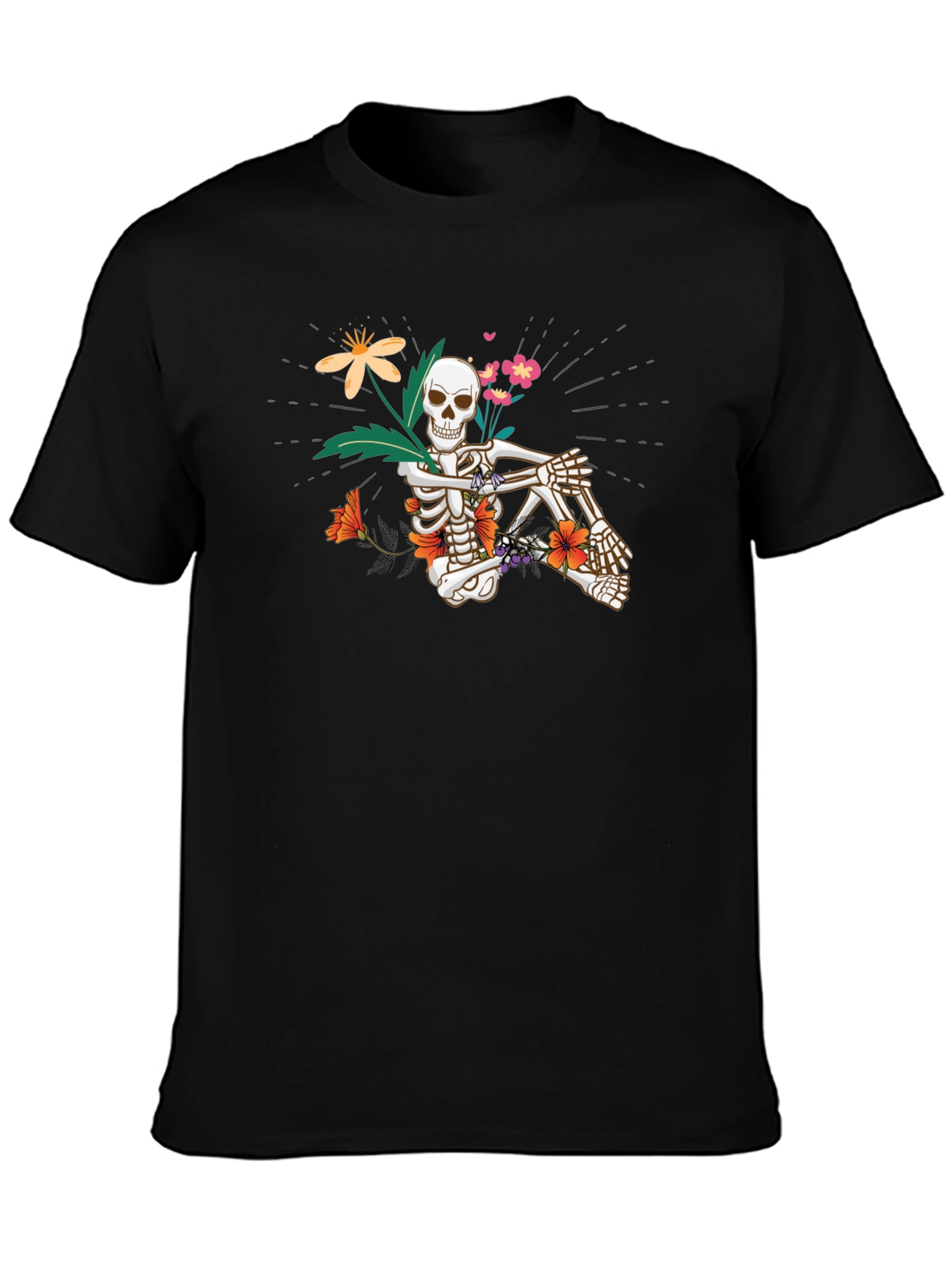 Floral Skeleton Graphic Tee - Unisex Black T-Shirt