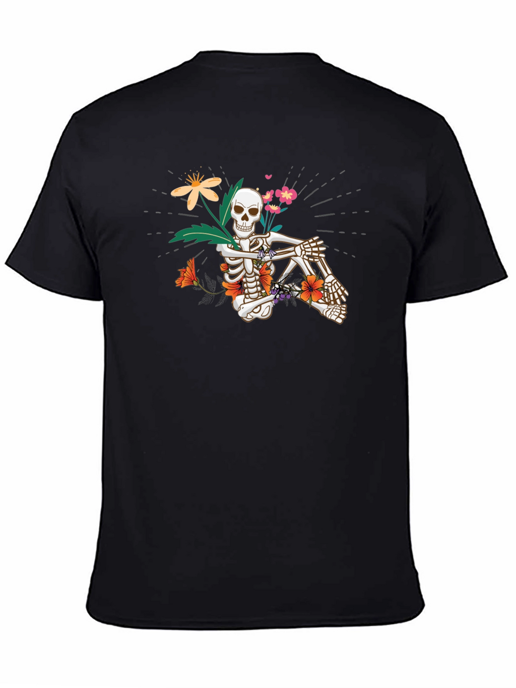 Floral Skeleton Graphic Tee - Unisex Black T-Shirt