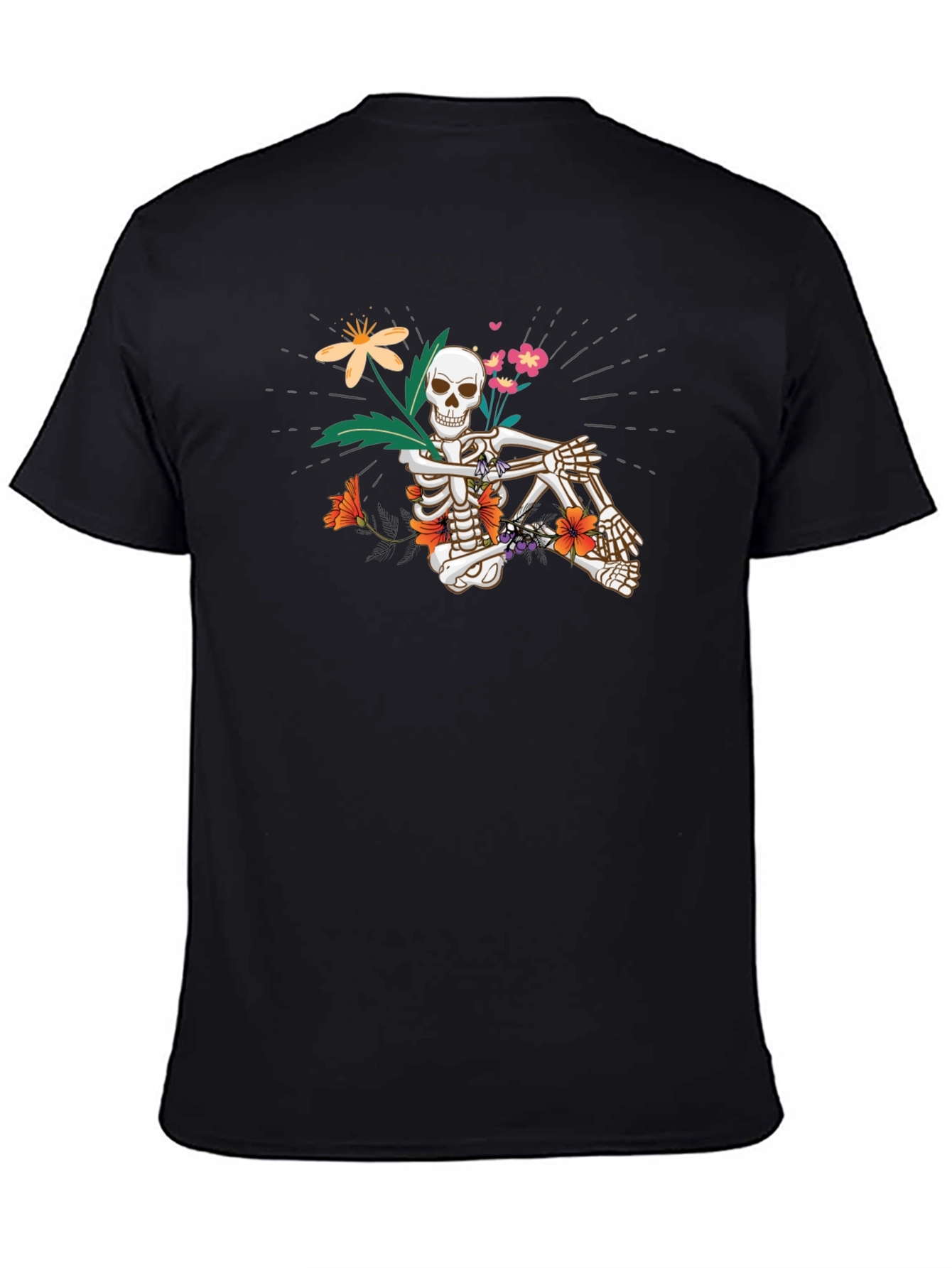 Floral Skeleton Graphic Tee - Unisex Black T-Shirt