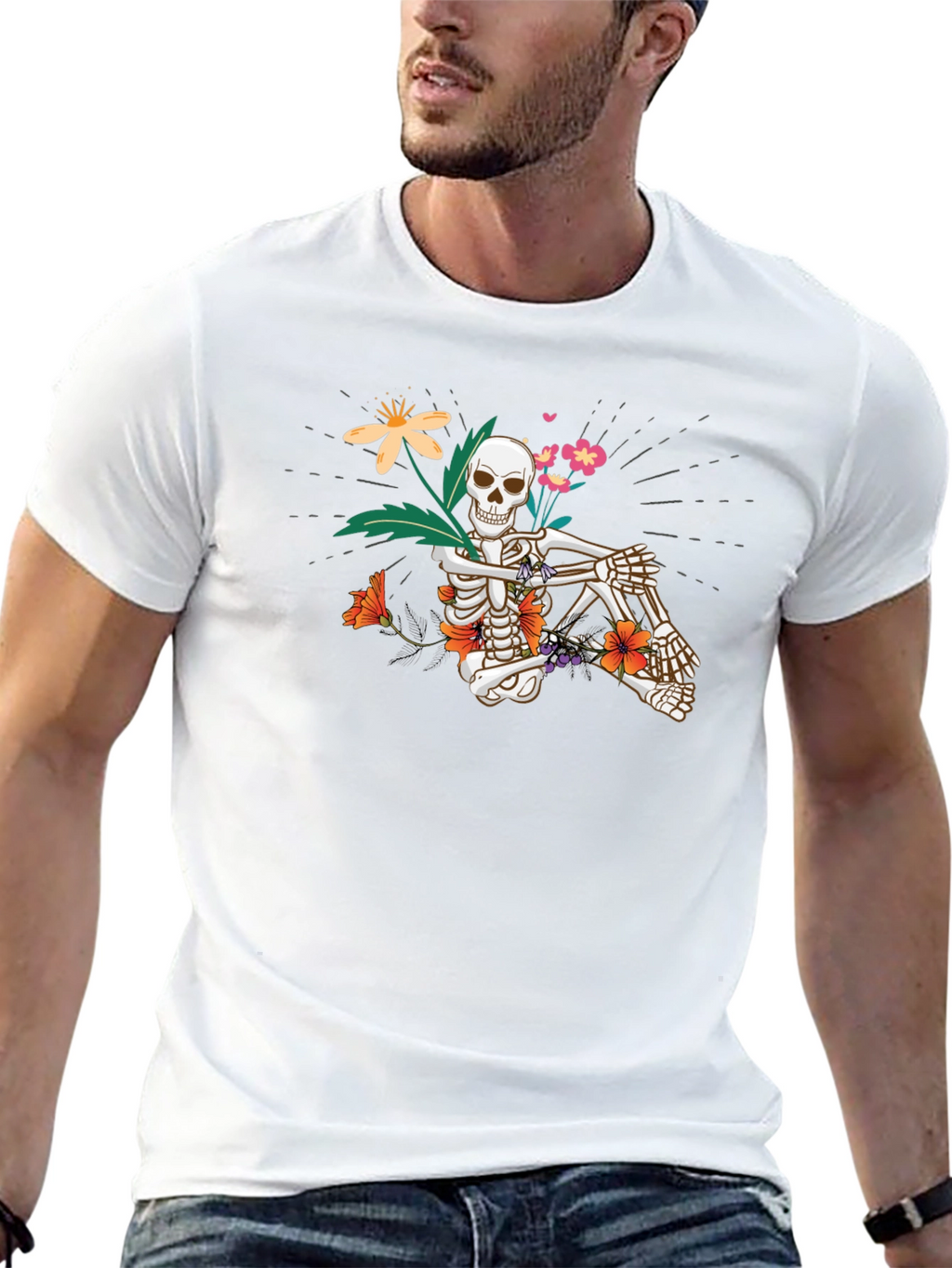 Floral Skeleton Graphic Tee - Unisex Black T-Shirt