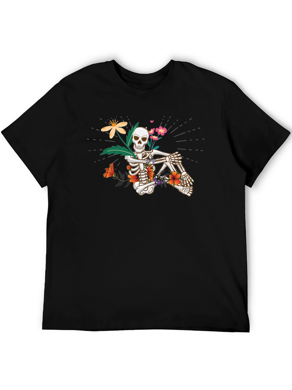 Floral Skeleton Graphic Tee - Unisex Black T-Shirt