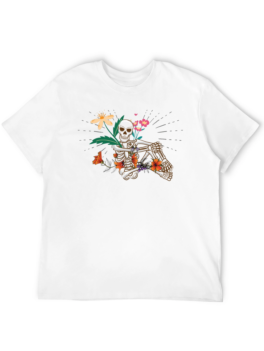Floral Skeleton Graphic Tee - Unisex Black T-Shirt