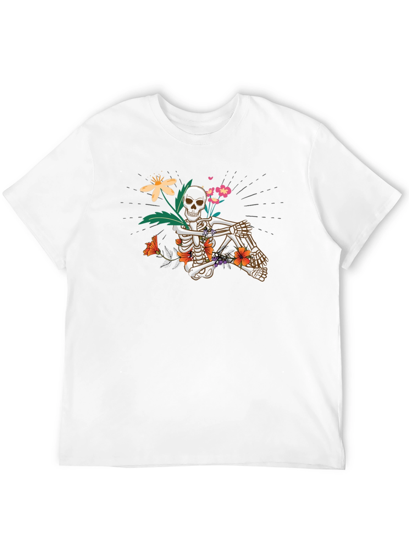Floral Skeleton Graphic Tee - Unisex Black T-Shirt