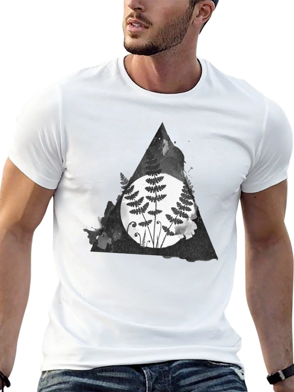Fern Triangle Graphic T-Shirt - Black