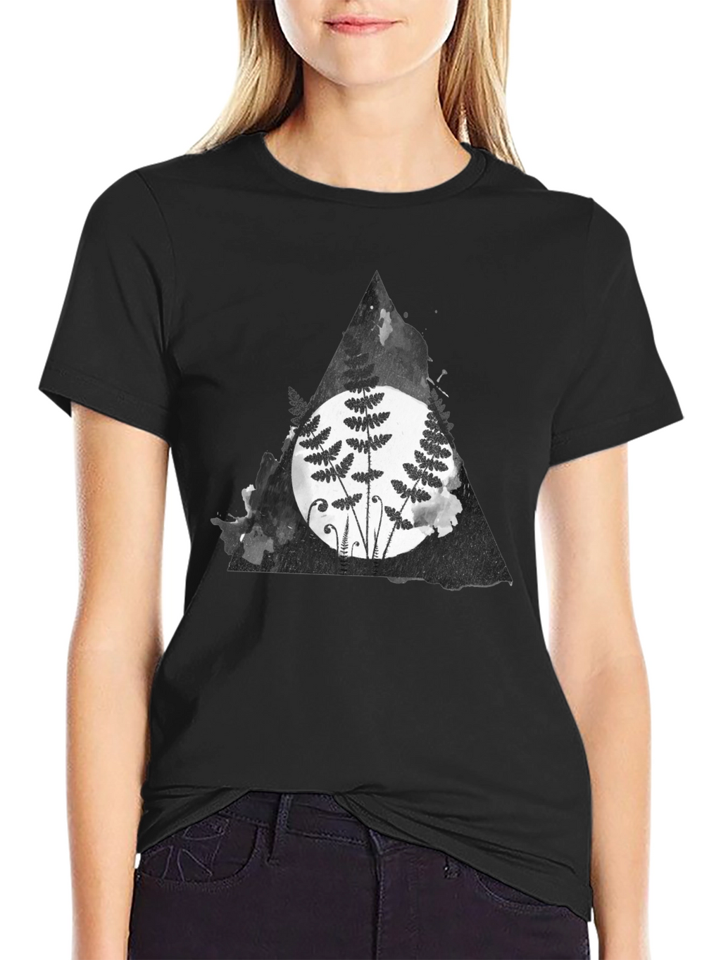 Fern Triangle Graphic T-Shirt - Black