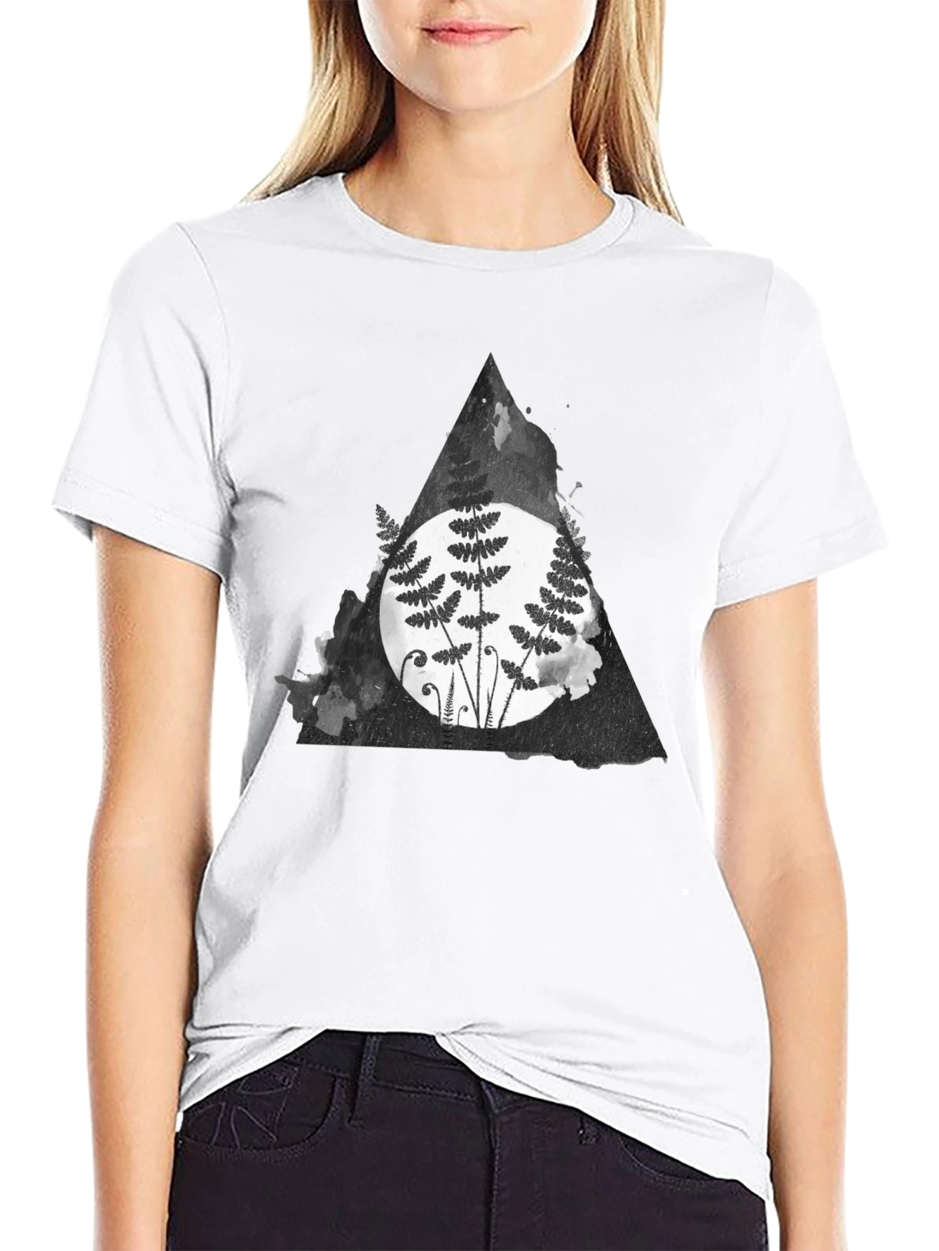 Fern Triangle Graphic T-Shirt - Black