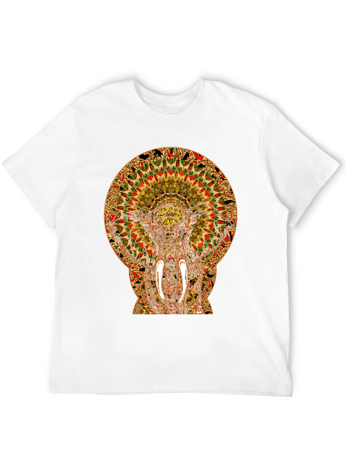 Psychedelic Elephant Print Black T-Shirt