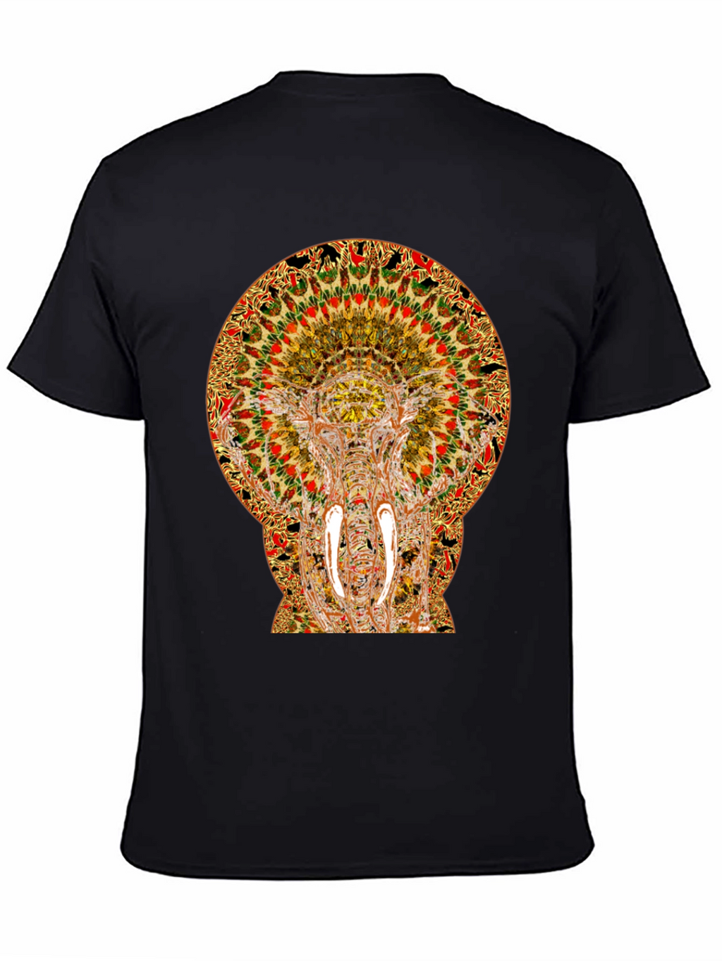 Psychedelic Elephant Print Black T-Shirt