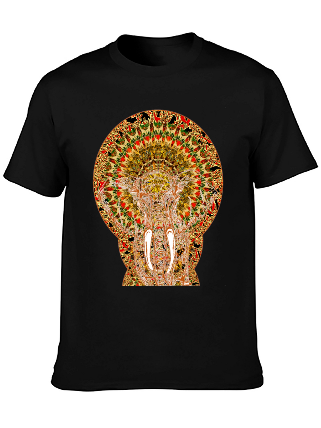 Psychedelic Elephant Print Black T-Shirt