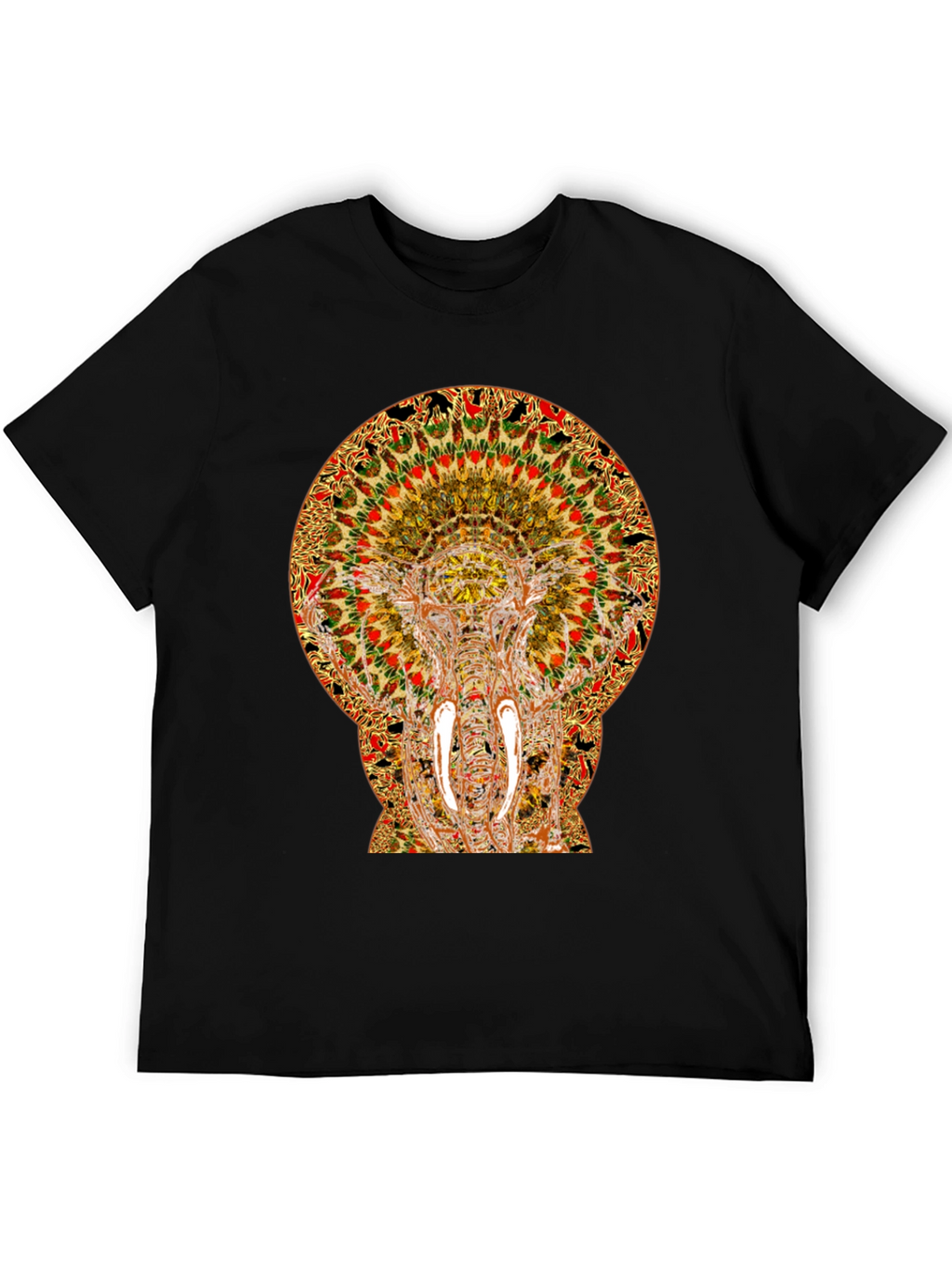 Psychedelic Elephant Print Black T-Shirt