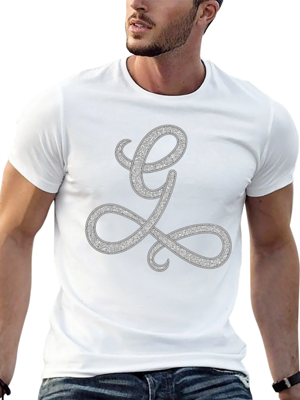 Elegant Letter L Graphic Tee - Black Cotton Blend
