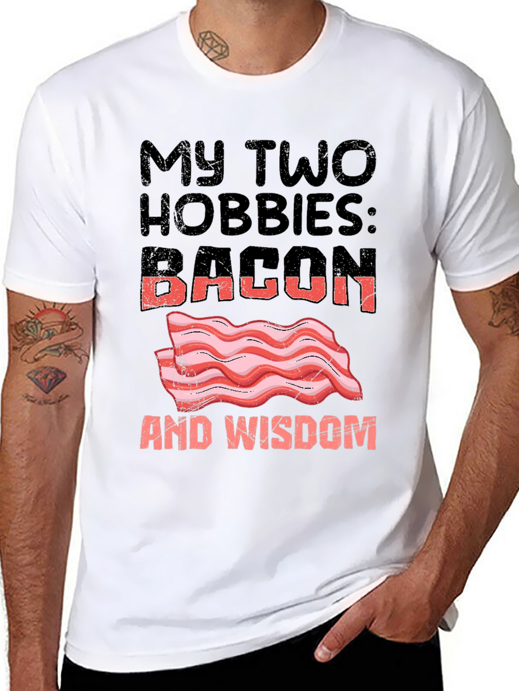 Bacon and Wisdom Graphic T-Shirt Funny Hobby Tee