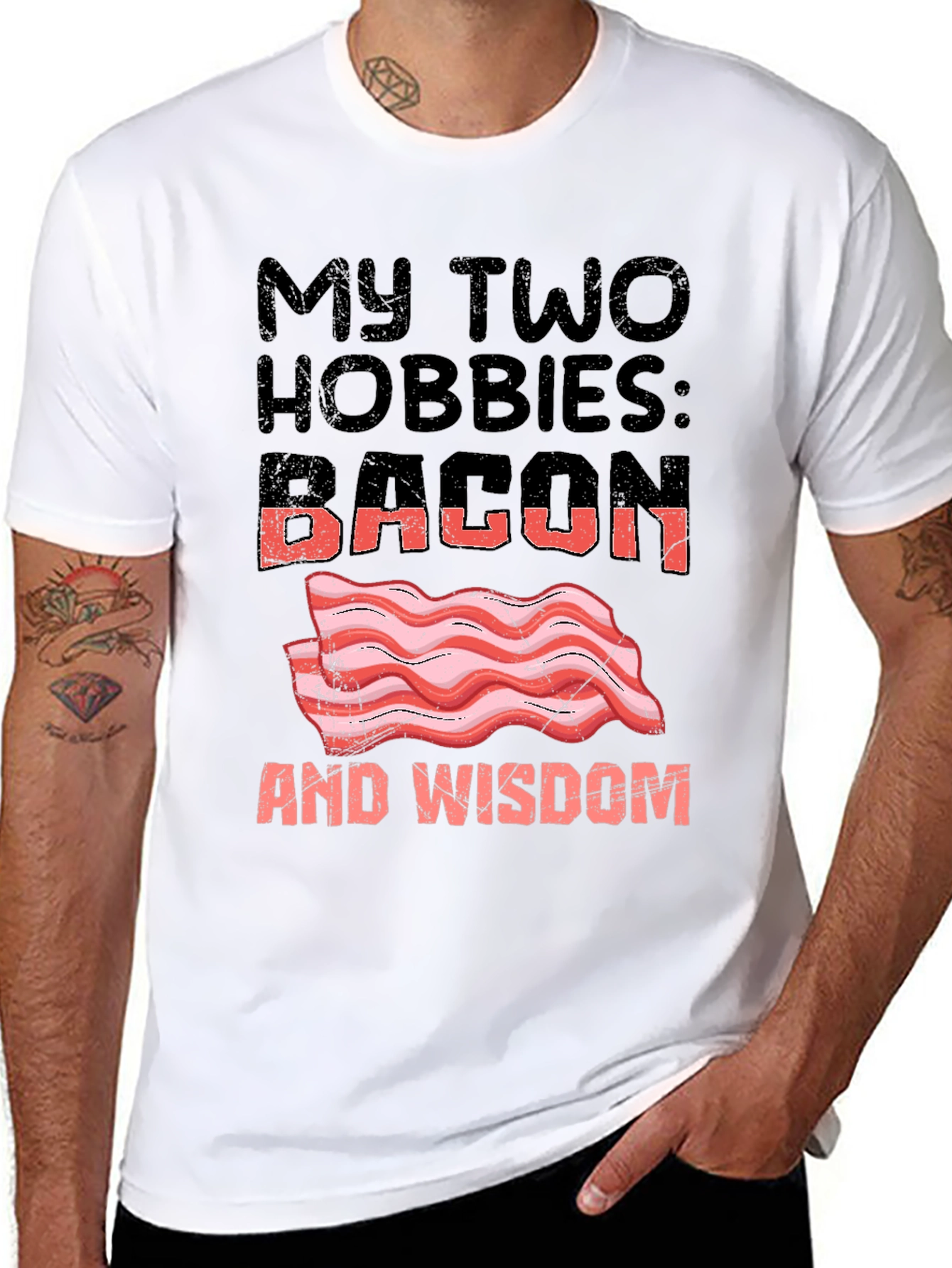 Bacon and Wisdom Graphic T-Shirt Funny Hobby Tee