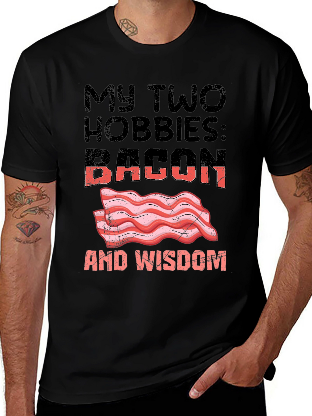 Bacon and Wisdom Graphic T-Shirt Funny Hobby Tee