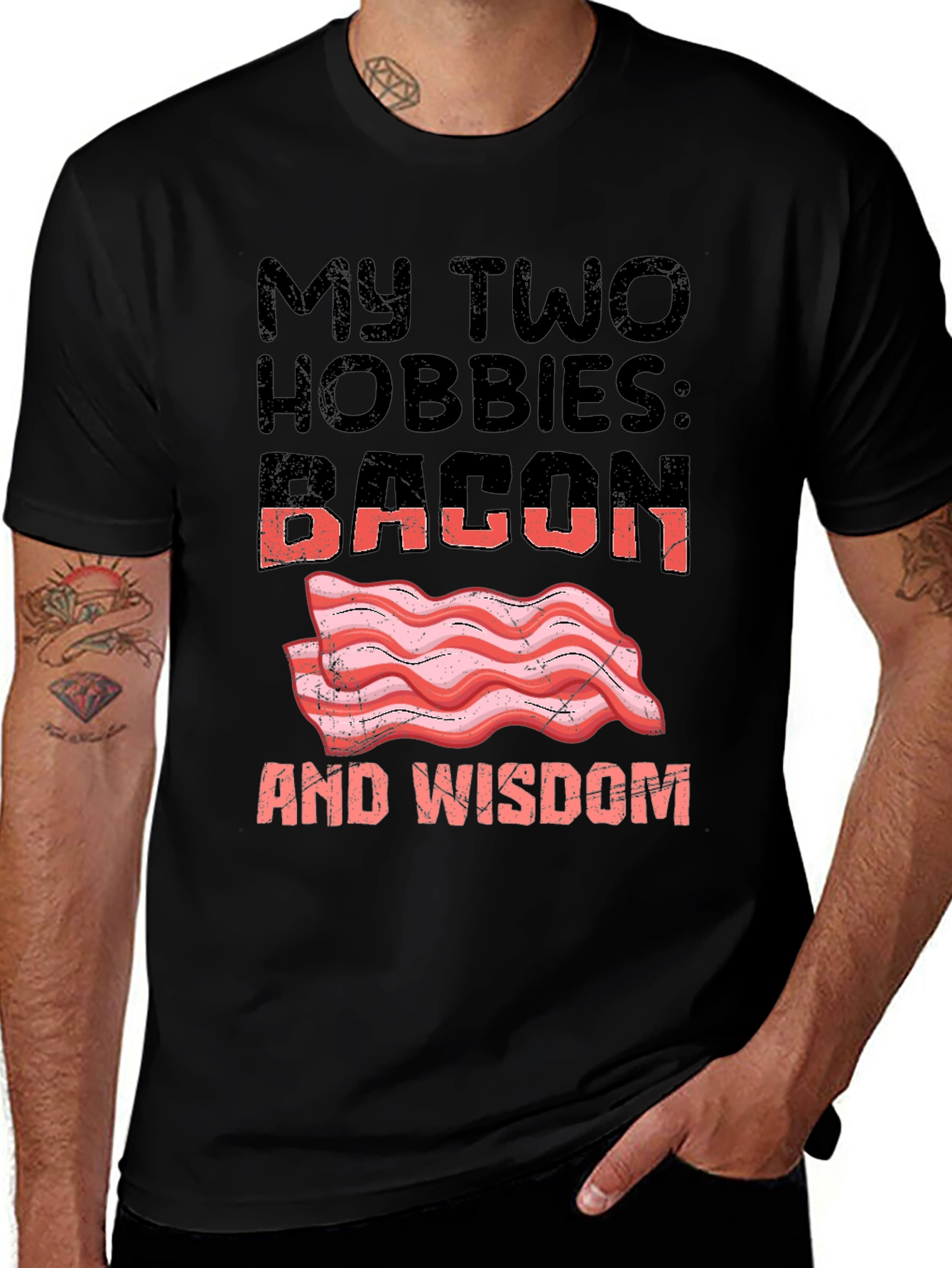 Bacon and Wisdom Graphic T-Shirt Funny Hobby Tee