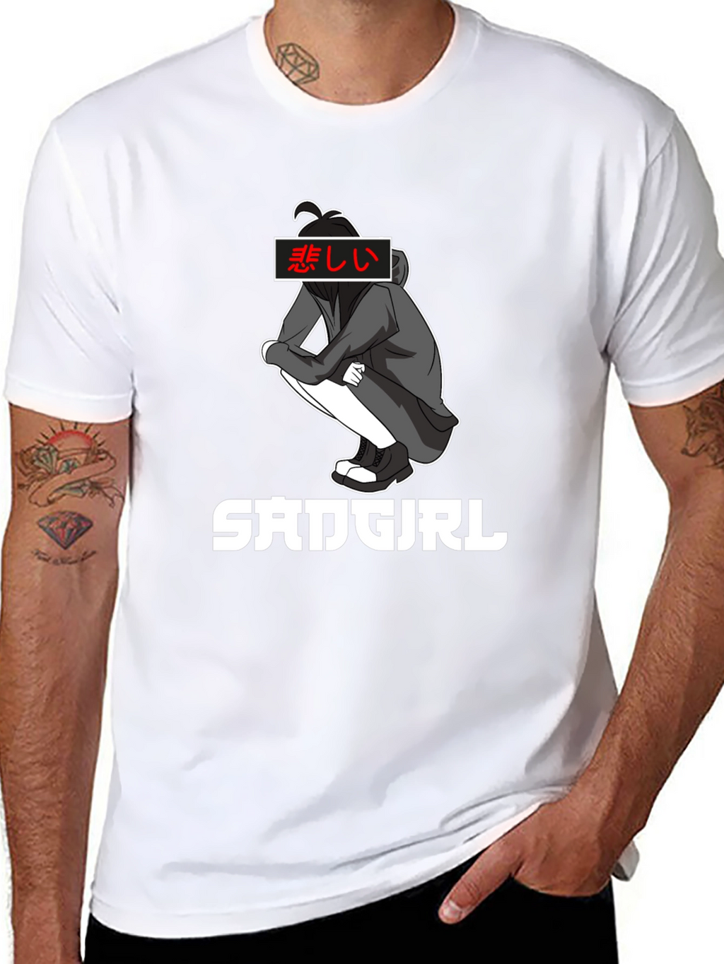 Sad Girl Anime Graphic Tee - Black Cotton T-Shirt