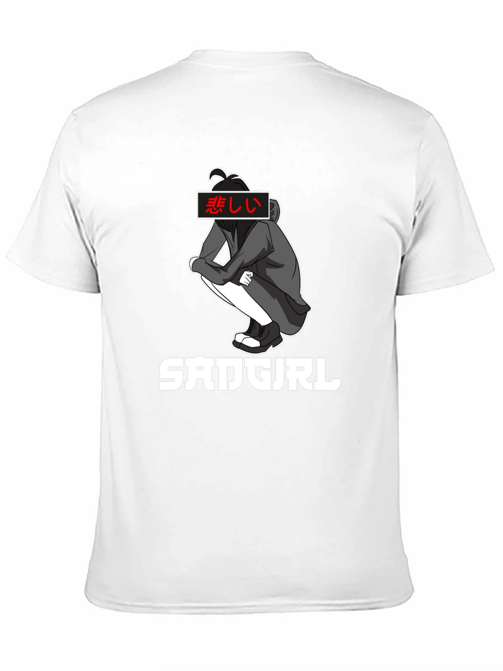 Sad Girl Anime Graphic Tee - Black Cotton T-Shirt
