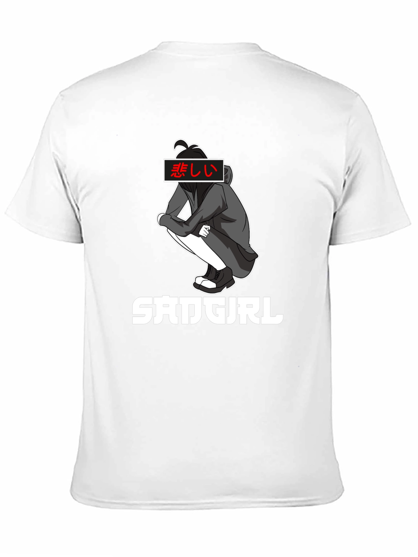 Sad Girl Anime Graphic Tee - Black Cotton T-Shirt