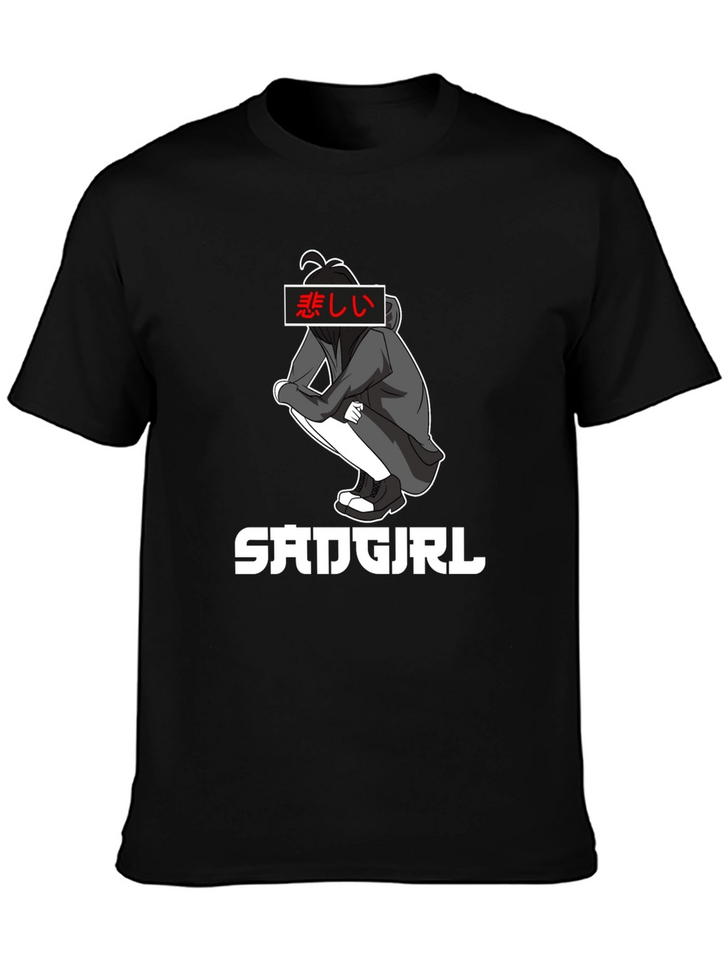 Sad Girl Anime Graphic Tee - Black Cotton T-Shirt
