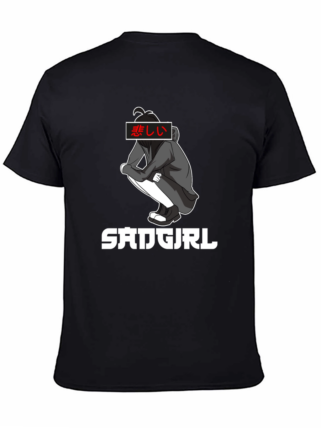Sad Girl Anime Graphic Tee - Black Cotton T-Shirt