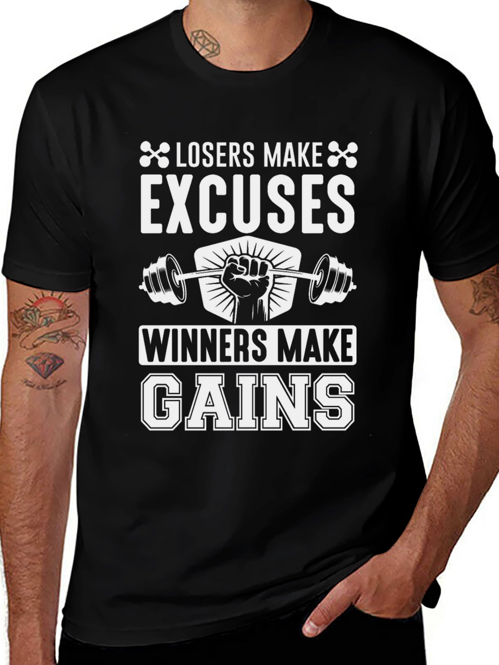 Losers Make Excuses Winners Make Gains Black T-Shirt