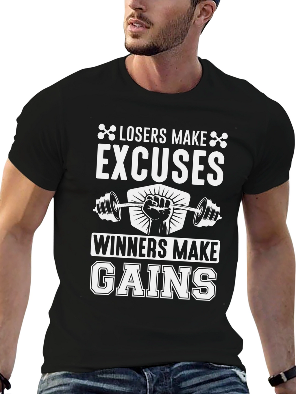 Losers Make Excuses Winners Make Gains Black T-Shirt