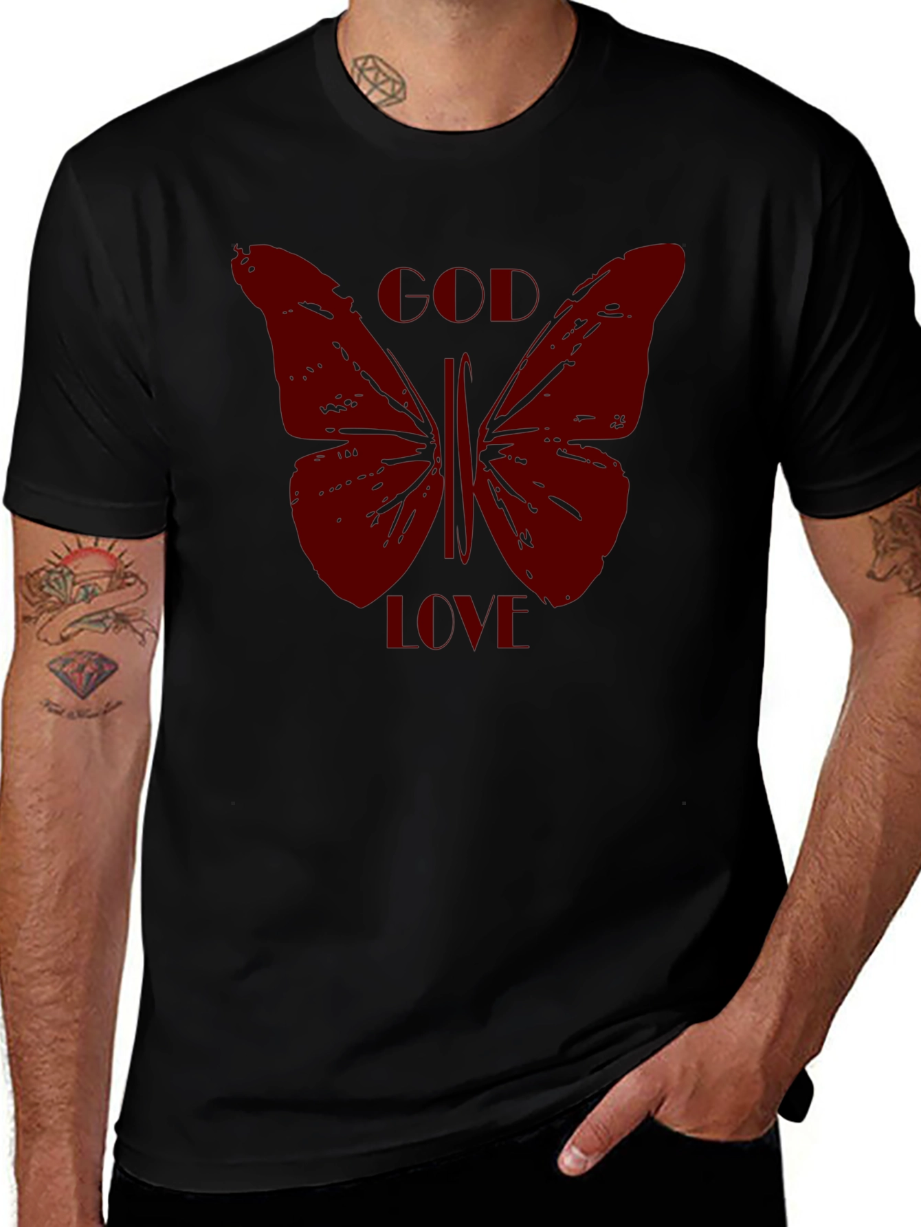Butterfly Graphic Print Mens Black T-Shirt