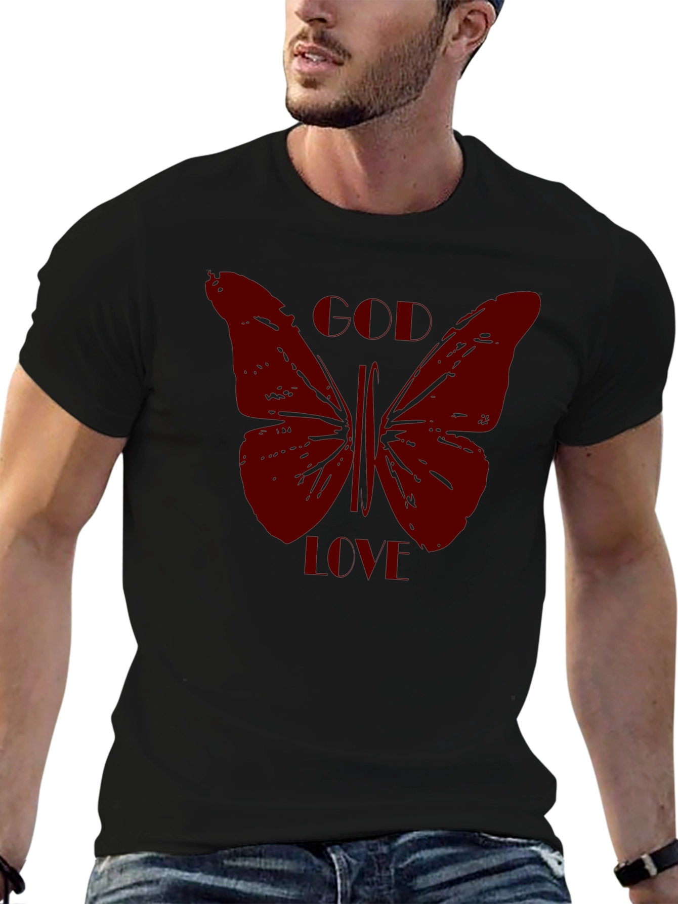 Butterfly Graphic Print Mens Black T-Shirt