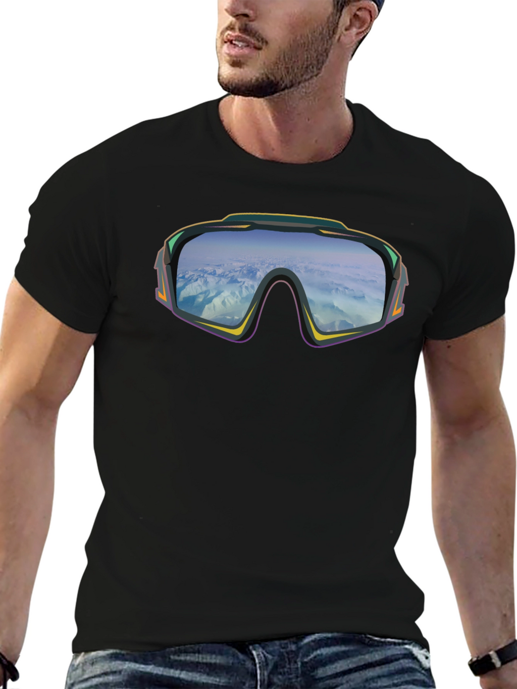 Retro Ski Goggles Graphic T-Shirt - Black