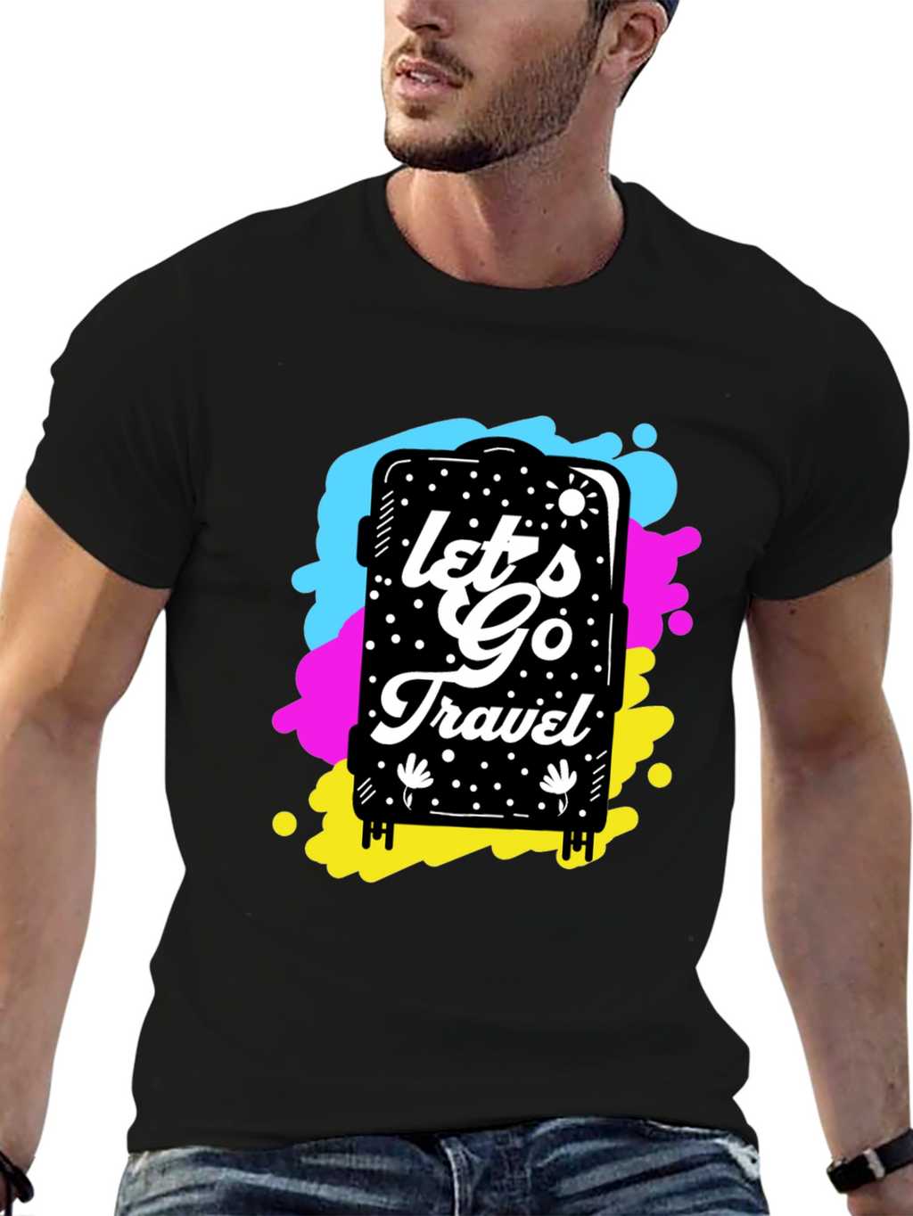 Lets Go Travel Graphic Tee - Black Cotton Shirt