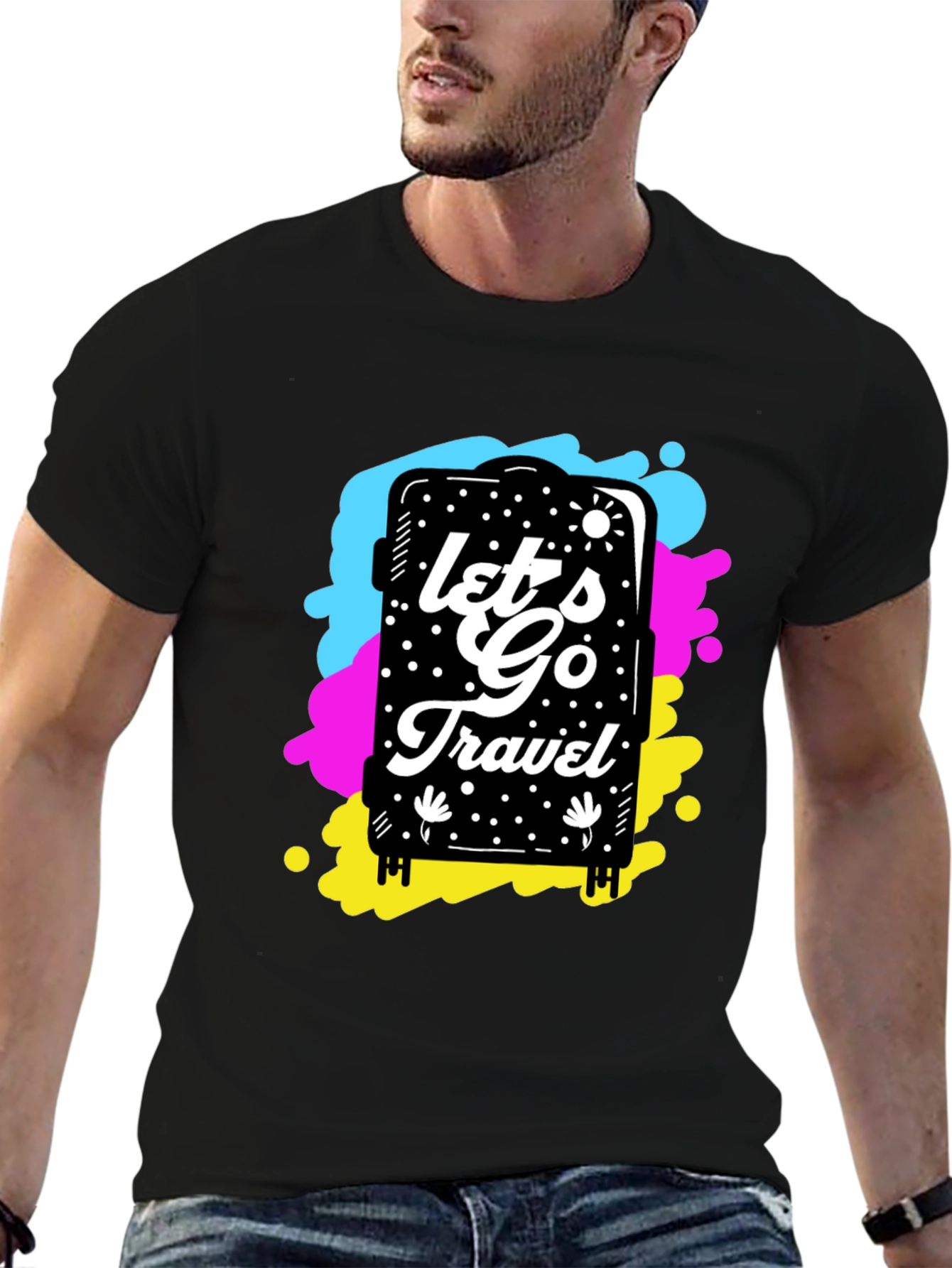 Lets Go Travel Graphic Tee - Black Cotton Shirt