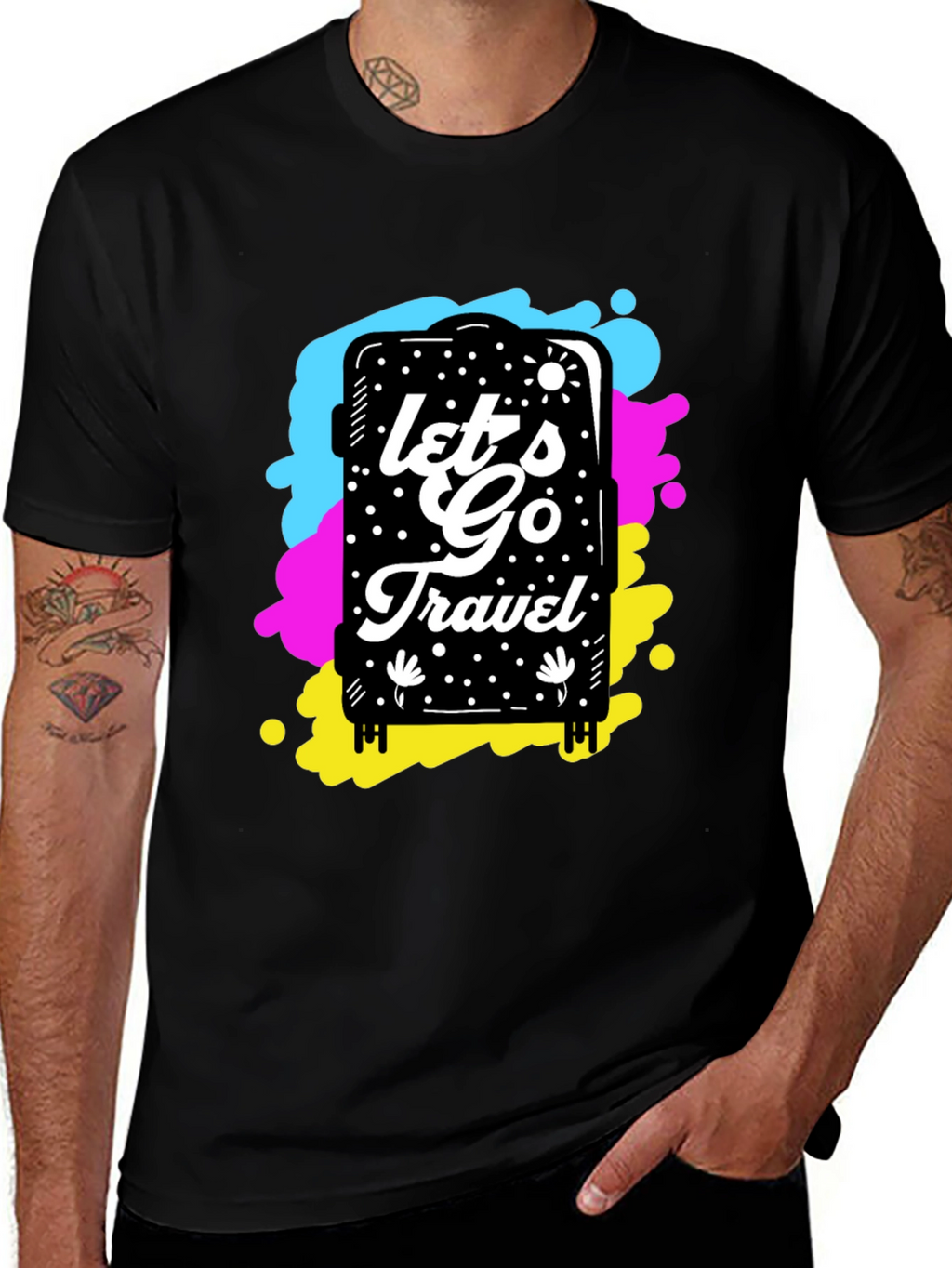 Lets Go Travel Graphic Tee - Black Cotton Shirt
