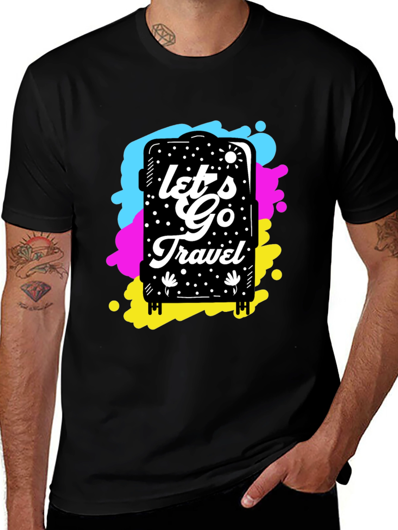 Lets Go Travel Graphic Tee - Black Cotton Shirt