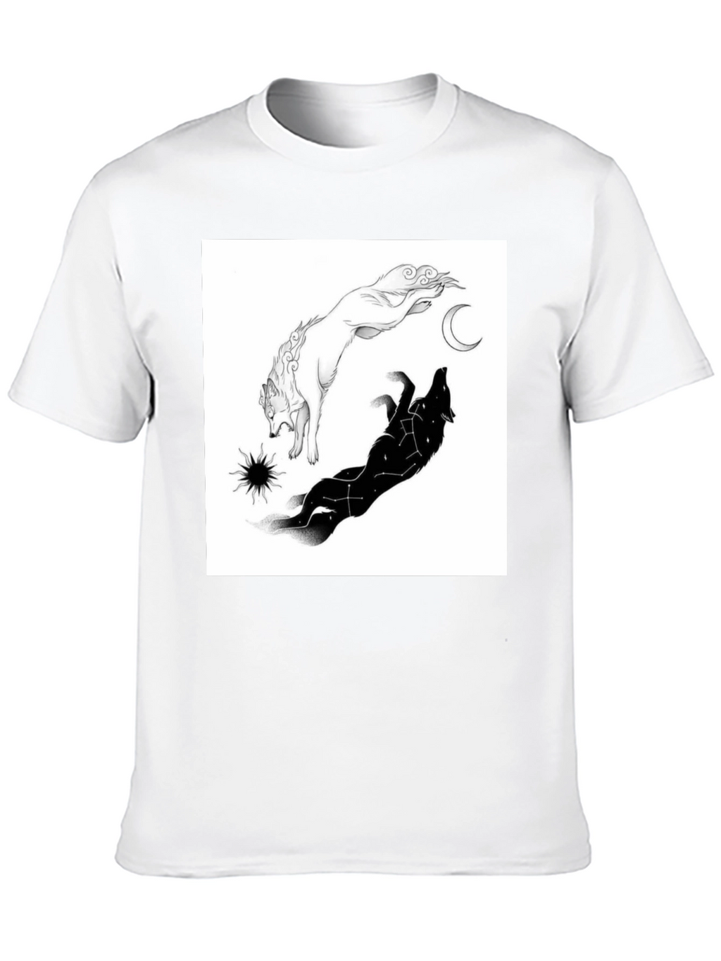 Yin Yang Wolf Graphic T-Shirt - Celestial Design