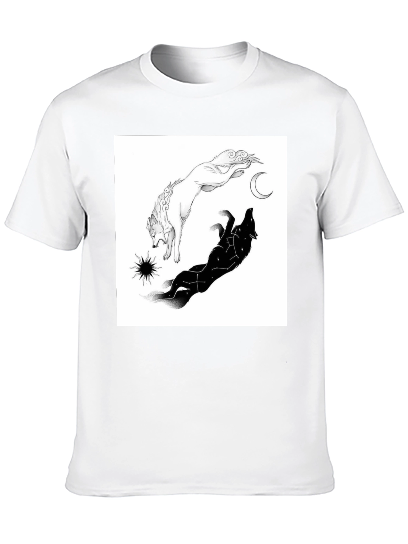 Yin Yang Wolf Graphic T-Shirt - Celestial Design