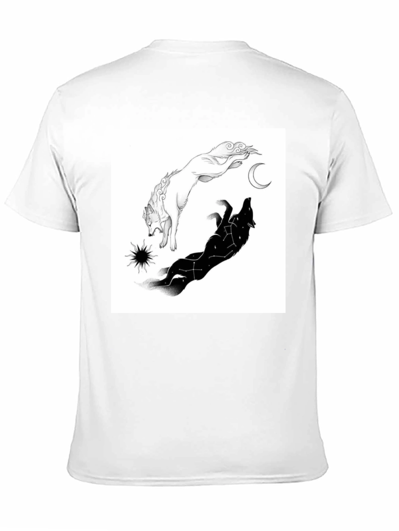 Yin Yang Wolf Graphic T-Shirt - Celestial Design