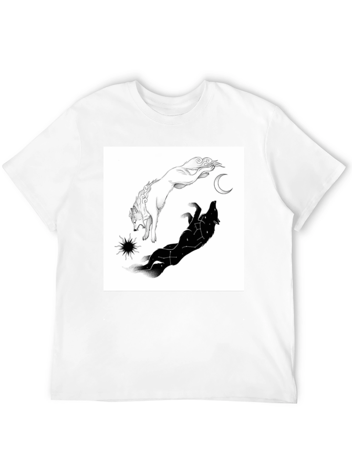 Yin Yang Wolf Graphic T-Shirt - Celestial Design