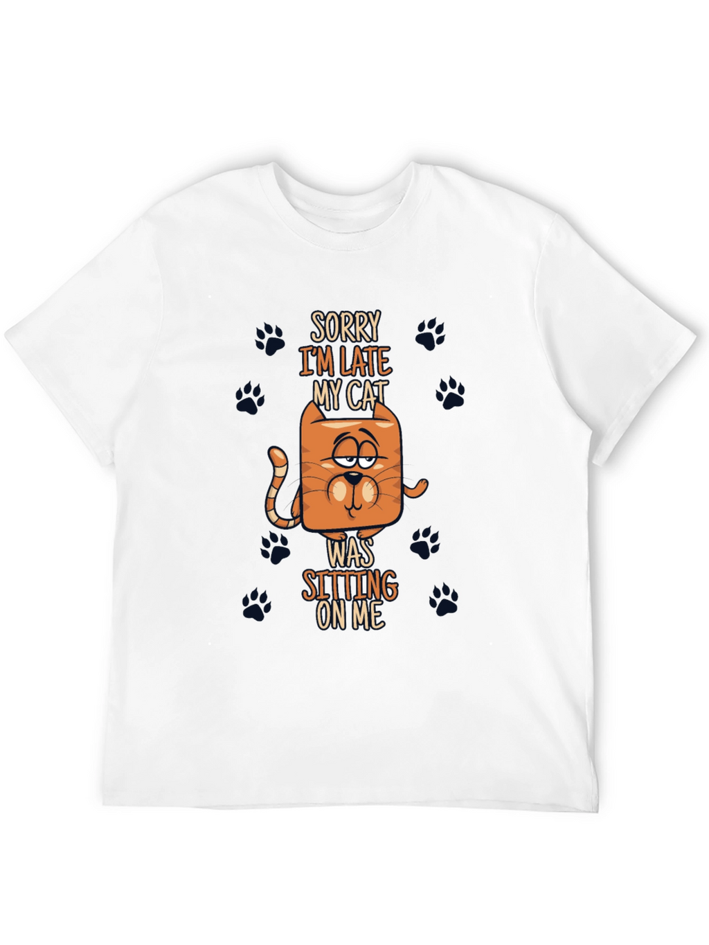 Funny Cat Graphic Tee - Sorry Im Late