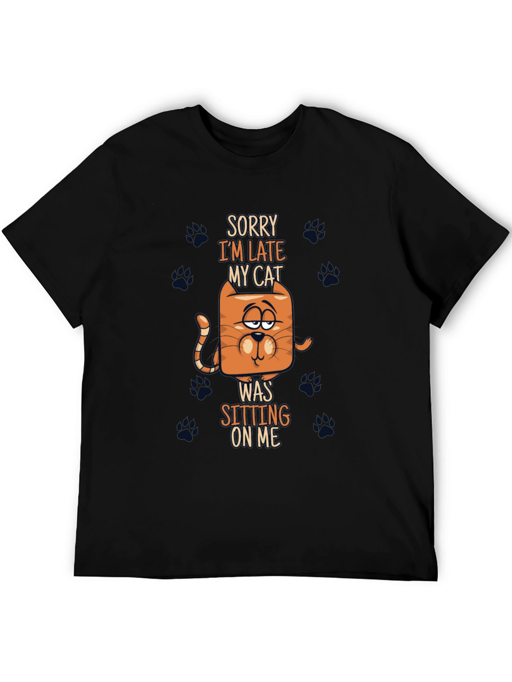 Funny Cat Graphic Tee - Sorry Im Late